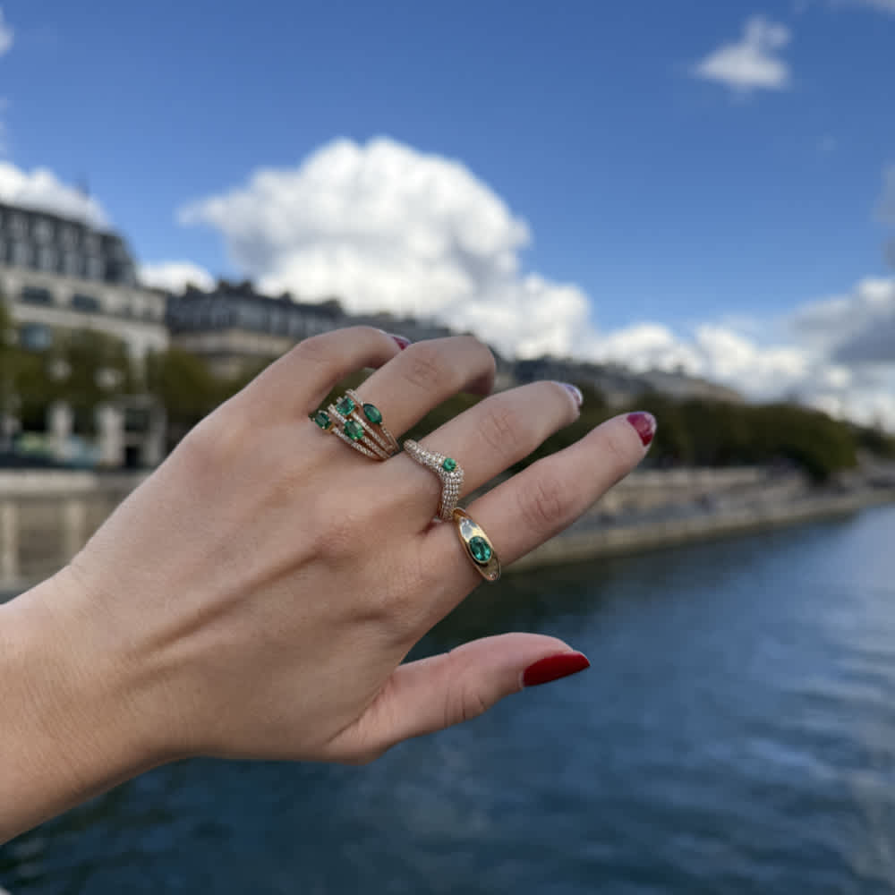 Arc Emerald Pavé Ring