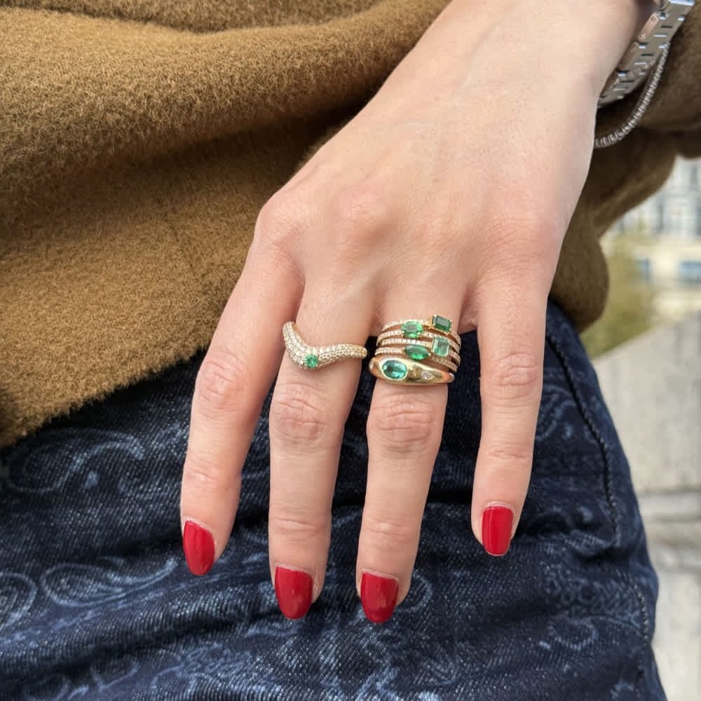 Arc Emerald Pavé Ring